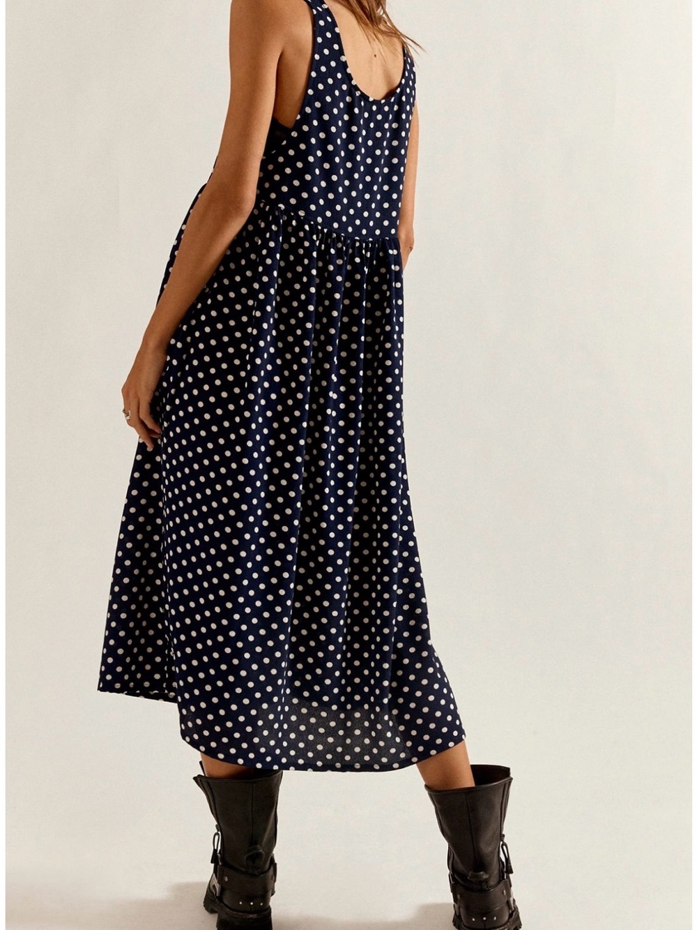 NWT- Free People Polka Dot Navy Maxi Dress - Sleeveless Midi for Women